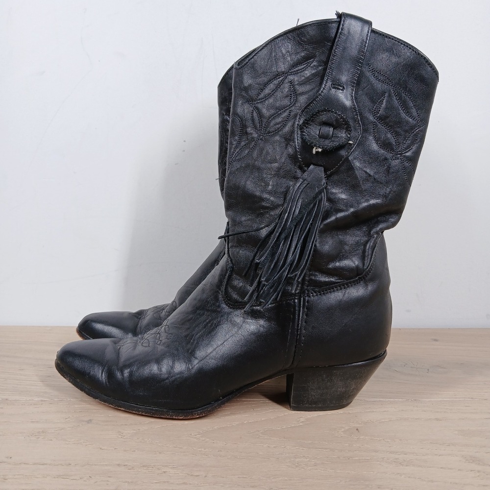 Laredo Black Leather Western Tassel Heeled Boots
